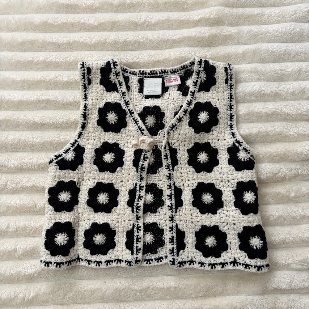 Zara Black and White Crochet Vest